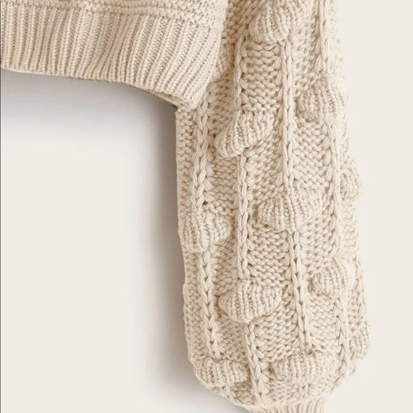 Shein Pom Pom Drop Shoulder Cropped Sweater in Beige — Large - Picture 8 of 9